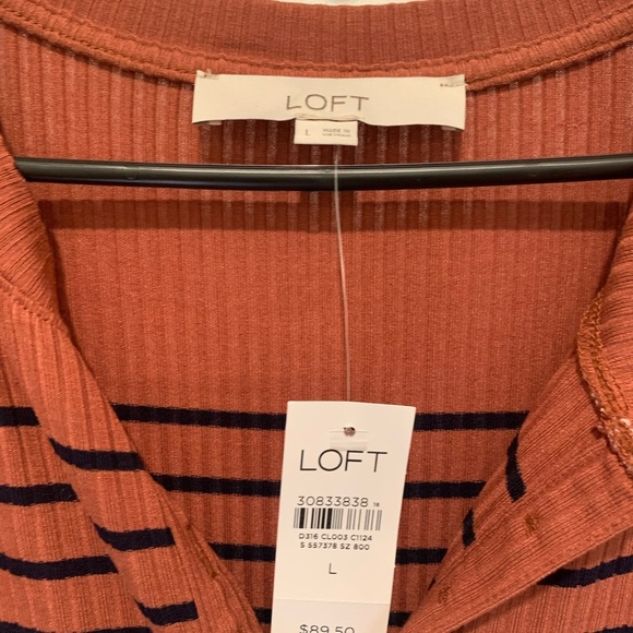 LOFT Striped Henley Midi Dress Sz L $89.50 - Picture 5 of 6